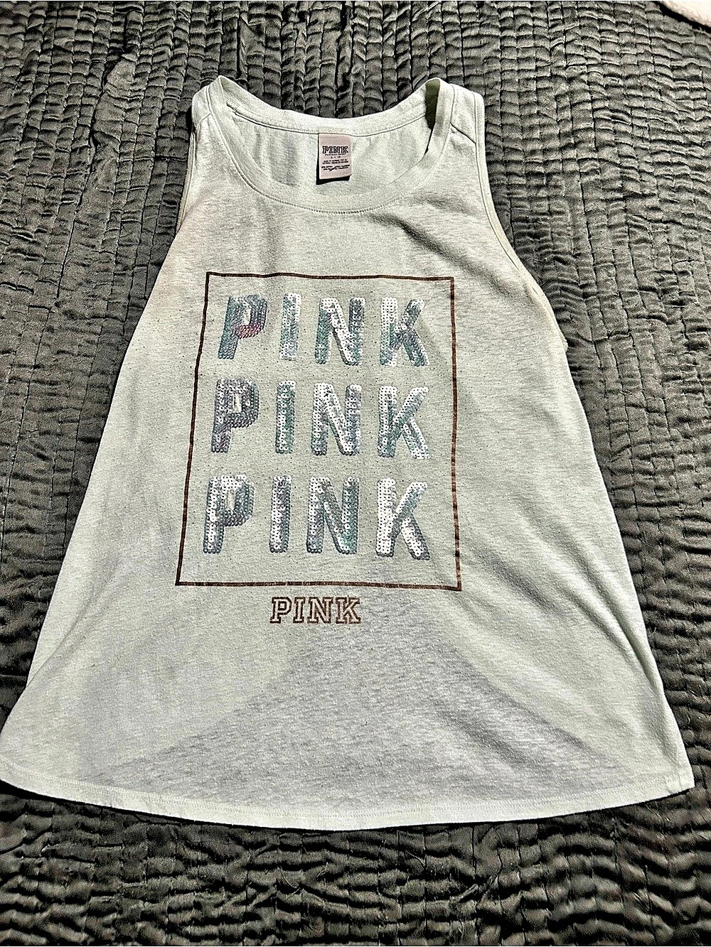 Victoria's Secret PINK Sequin Box Logo High-Low Tank Top Tank Large